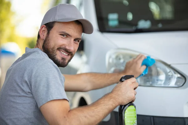 Man Cleaning Car Microfiber Cloth — Stock Photo, Image