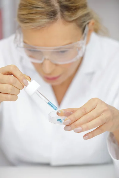 Mature Woman Using Pipette Lab — Stock Photo, Image