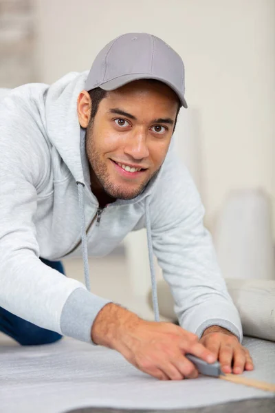Young Worker Laying Floor — Stock Photo, Image