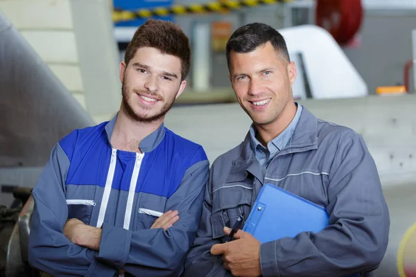 Two Happy Technicians Coveralls Standing — Stock Photo, Image