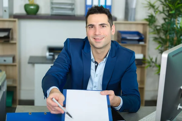 Businessman Showing Partner Sign Agreement — Stock Photo, Image