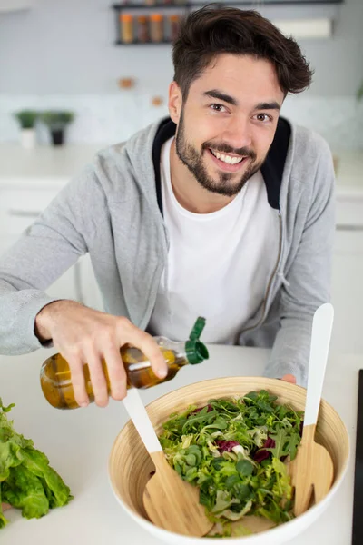 Handsome Man Having Front Healthy Food — Stock Photo, Image
