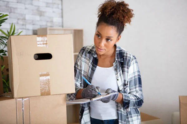 Young Woman Cardboard Boxes — Stock Photo, Image