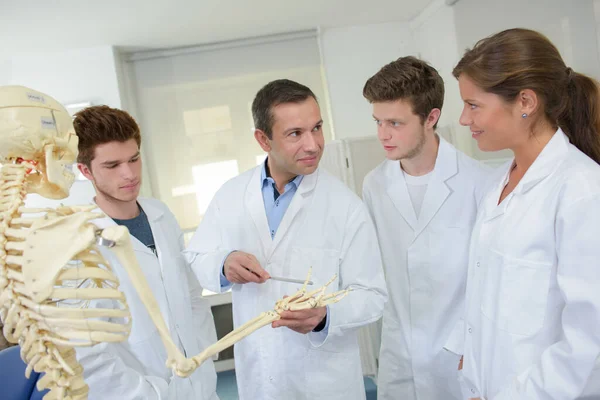 Estudante Professor Classe Médica Esqueleto — Fotografia de Stock