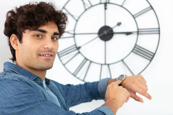 Handsome Man Home Checking Time — Stock Photo, Image