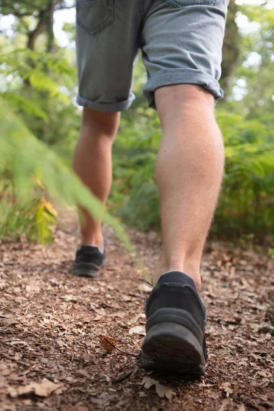 Erkek Bir Yürüyüşçünün Bacaklarına Yakın Dur — Stok fotoğraf