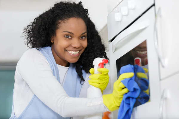 Happy Woman Cleaning Spray — Stock Photo, Image