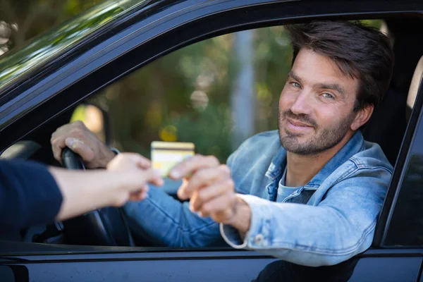 Middle Aged Man Paying Credit Card Gas Station — Stock Photo, Image
