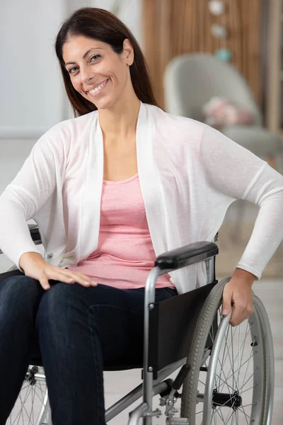 Young Disabled Woman Wheelchair Home — Stockfoto