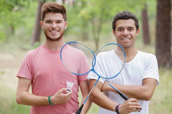 Two Men Playing Badminton — Stock Photo, Image