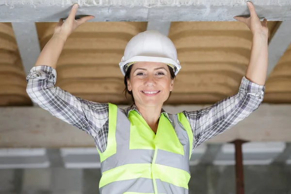 Happy Pretty Woman Construction Site — Stock Photo, Image