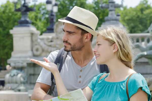 Handsome Couple Point Checking Map — Stock Photo, Image