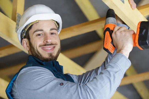 Glücklicher Bauarbeiter Dienst — Stockfoto