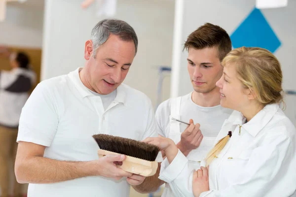 Apprentices Learning How Paint Thick Brush — 스톡 사진