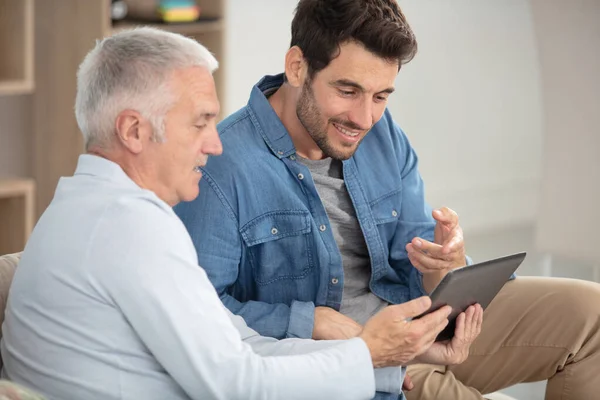 Elderly Father Posing Adult Grown Son — Stock Photo, Image