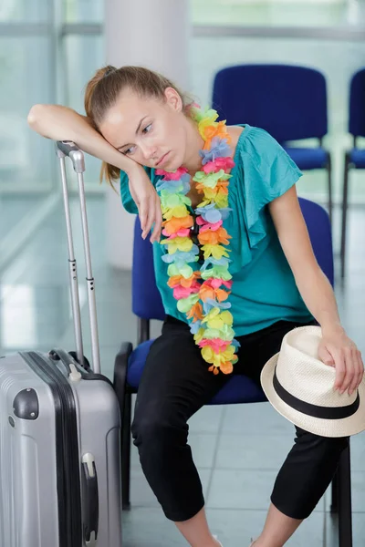 Tired Woman Airport — Stock Photo, Image
