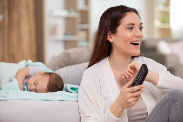 Mother Watches While Her Baby Sleeps — Stock Photo, Image
