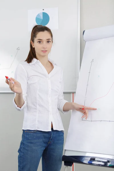 Portrait Woman Showing Diagram — Stock Photo, Image