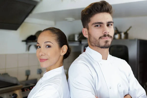 Portrait Male Female Chefs Back Back — Stockfoto