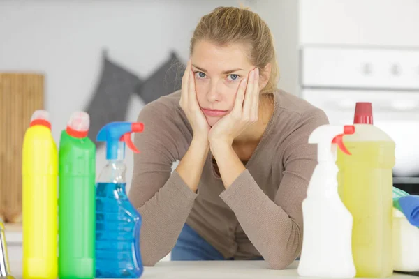 Portrait Exhausted Young Housemaid — Stock Photo, Image