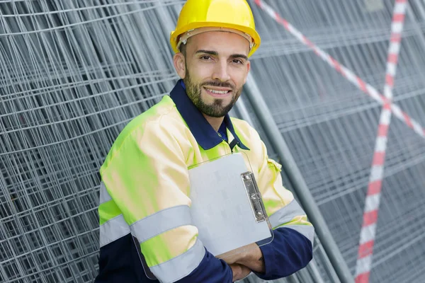 Smiling Construction Manager Standing Building Site — Stock Photo, Image