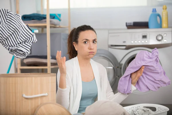 Sad Woman Having Lot Laundry Make — Stock Photo, Image