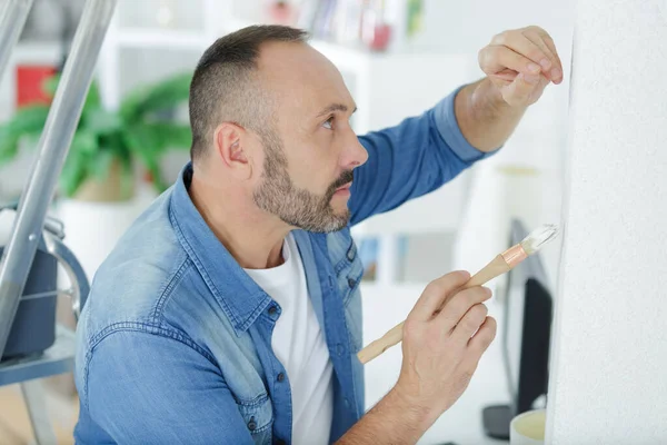 Middle Aged Man Room Painting Job — Stock Photo, Image
