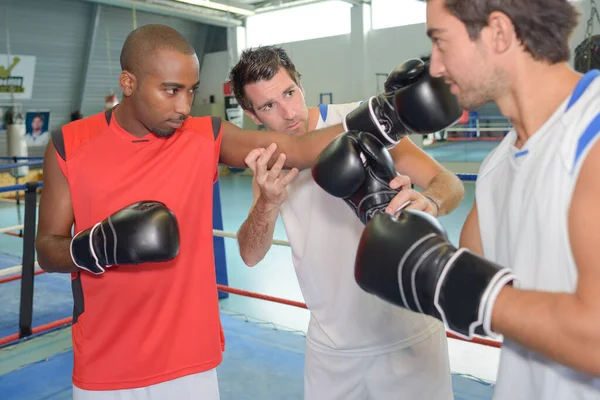 Treinador Treinando Jovens Boxers — Fotografia de Stock