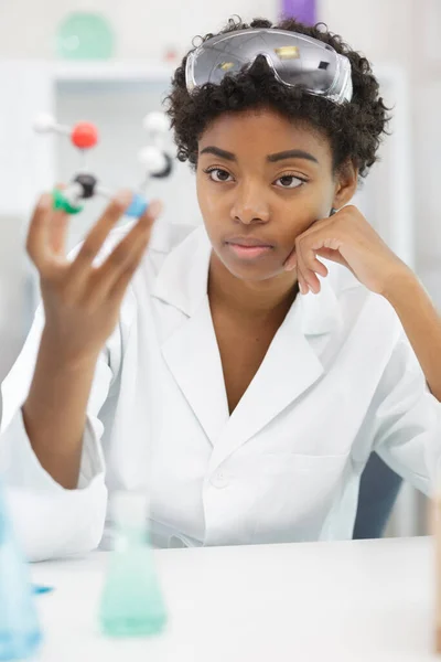 Young Scientist Looking Model Dna — Stock Photo, Image
