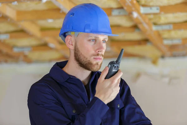 Portrait Construction Manager Using Walkie Talkie — Stock Photo, Image