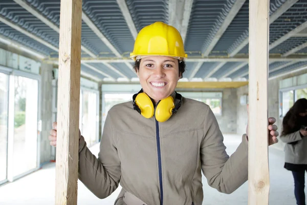 Mulher Construtor Uniforme Protetor — Fotografia de Stock