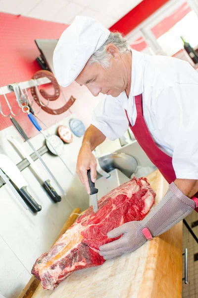 Preparación Cuidadosa Corte Carne — Foto de Stock
