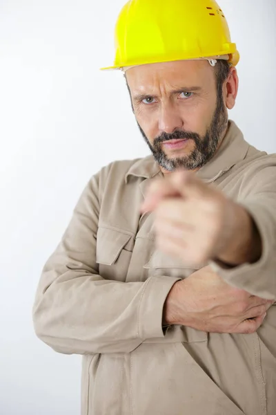 Angry Builder Pointing Forwards — Stock Photo, Image
