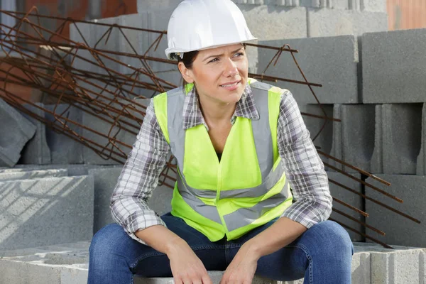 Ingenjör Byggare Kvinna Uniform Utomhus — Stockfoto