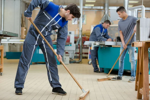 Group Workers Cleaning Factory — Stock Photo, Image