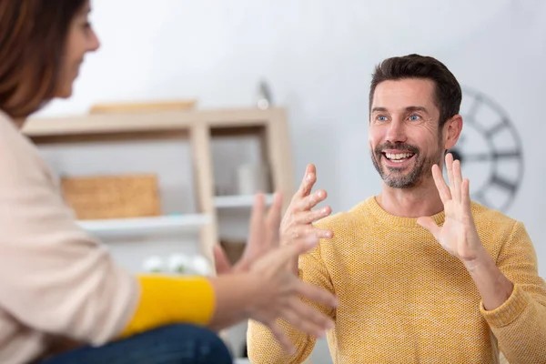 Happy Middle Aged Couple Talking Home — Stock Photo, Image