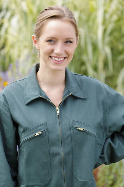 Close Smiling Blond Woman Gardening — Stock Photo, Image