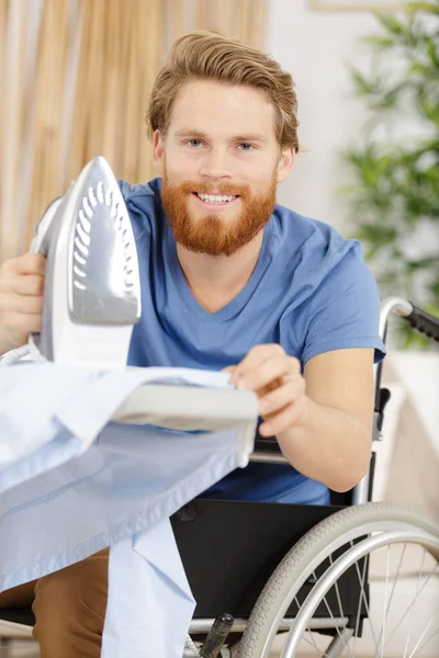 Young Disable Man Ironing — Stock Photo, Image