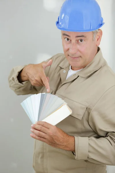 Painter Trying Match Colours Painting Job — Stock Photo, Image