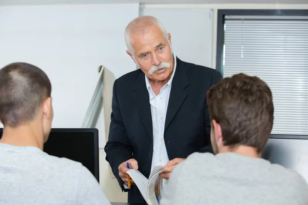 Professor Holding Book Front His Students — Stock Photo, Image