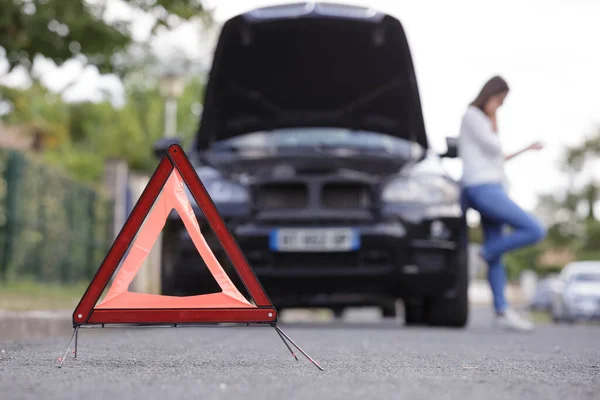Warning Triangle Background Car — Stock Photo, Image