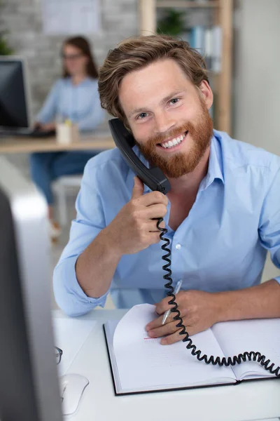 Happy Businessman Phone Office — Stock Photo, Image