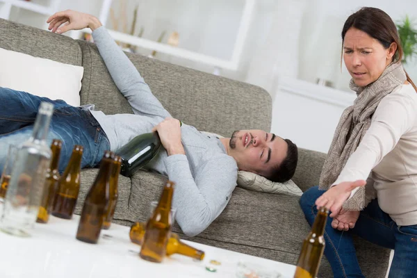 Drunk Boyfriend Sleeping Sofa — Stock Photo, Image