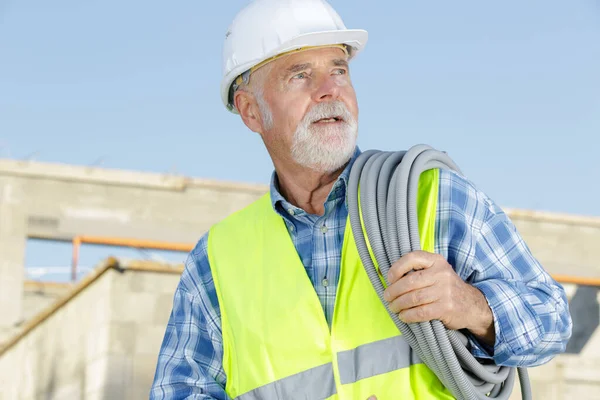 Senior Man Working Cables — Stock Photo, Image