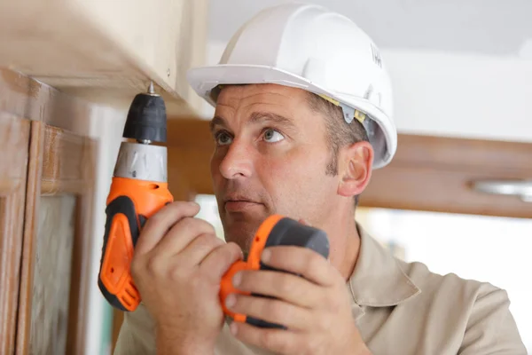 Man Builder Using Drill — Stock Photo, Image