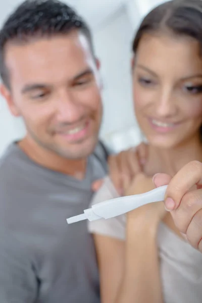 Couple Looking Pregnancy Test — Stock Photo, Image