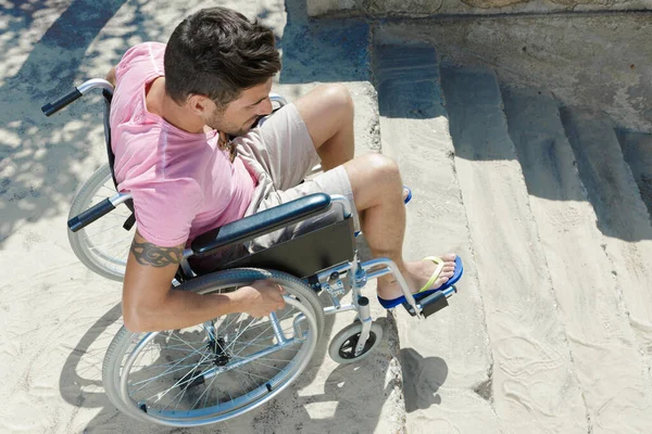 Man Wheelchair Who Can Descend Stairs — Stock Photo, Image