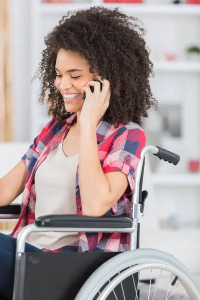 Smiling Woman Wheelchair Phone — Stock Photo, Image