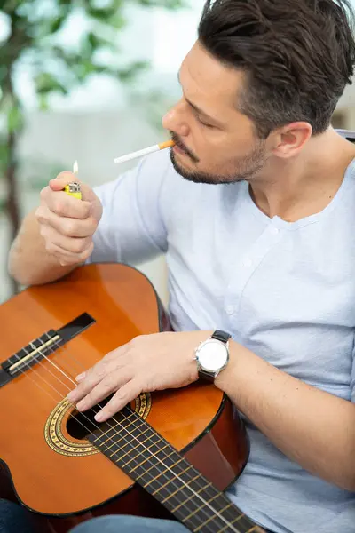 Close Young Man Smoking Cigarette — Stock Photo, Image
