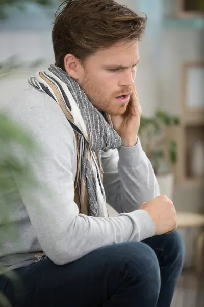 Young Male Feeling Pain Holding His Cheek Hand — Stock Photo, Image